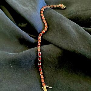 925 Sterling Silver Natural Rhodolite Garnet Tennis Bracelet Size 8 in.